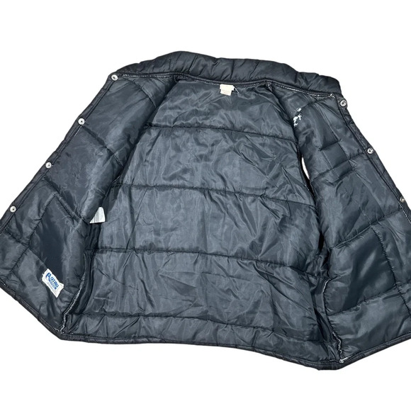 Vintage 70s Jeep Logo Nylon Puffer Black Snap Button Vest Jacket Mens Large - Picture 11 of 16